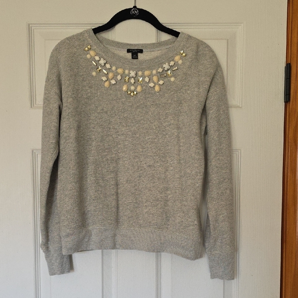 Ann Taylor Gray Pearl Embellished Sweatshirt